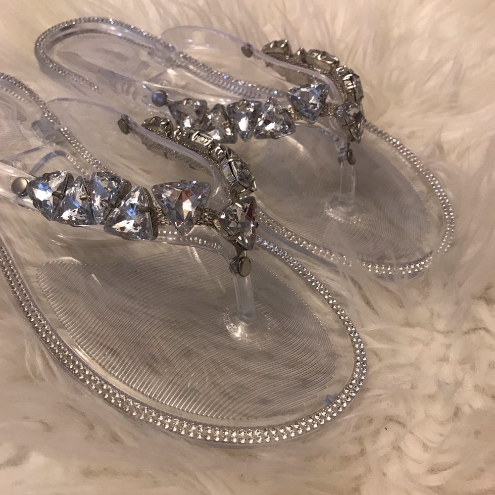 Fancy Clear Rhinestone Jelly Sandals - Picture 4 of 9